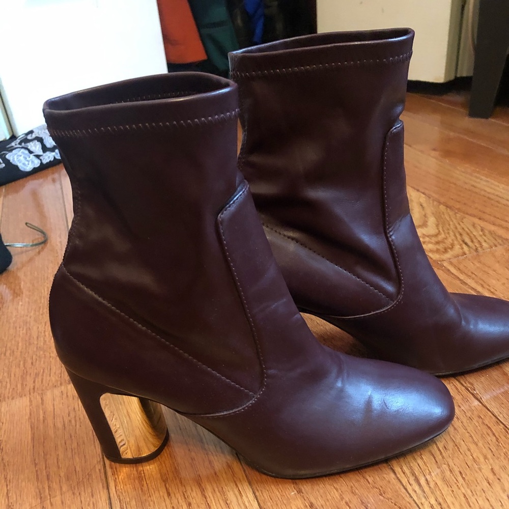 Zara Burgundy Ankle Boots w. Gold heel detail - Picture 5 of 7